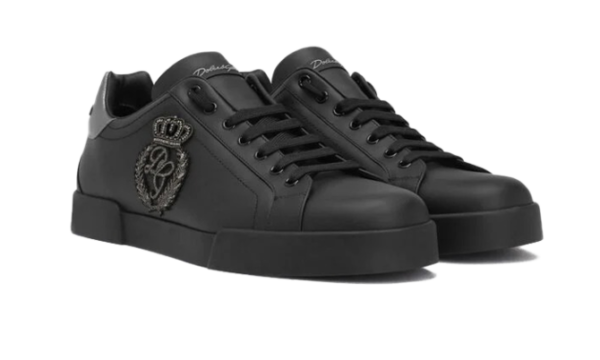 Calfskin nappa Portofino sneakers with crown patch Black