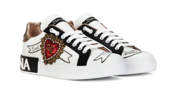 Calfskin Portofino sneakers with embroidery White