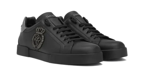 Calfskin nappa Portofino sneakers with crown patch Black